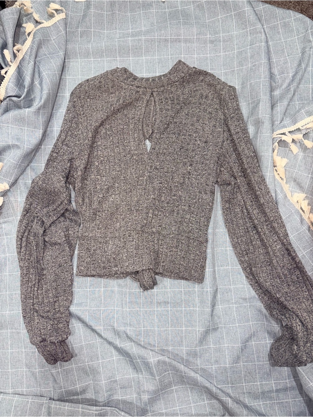Buckle Heather Gray Ribbed Balloon-Sleeve Crop Top